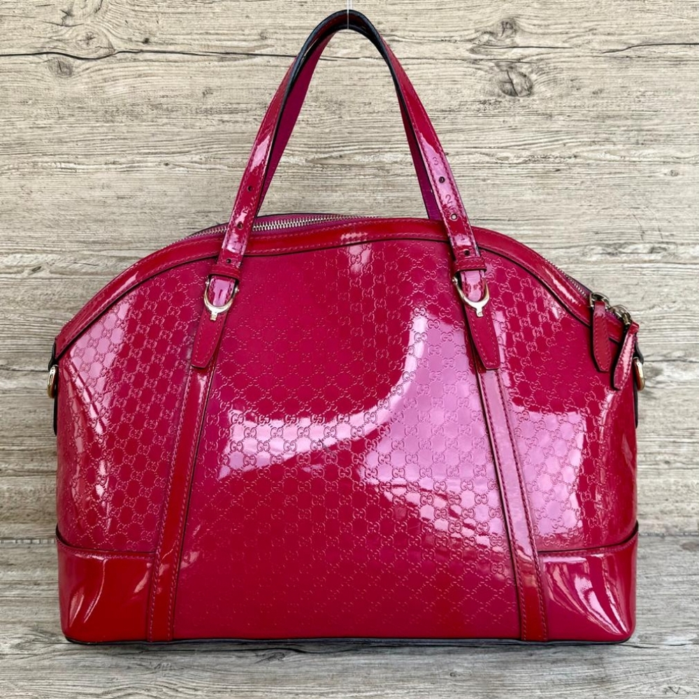 Authentic Gucci Microguccissima Monogram PinkPatent Leather Large Dome Bag